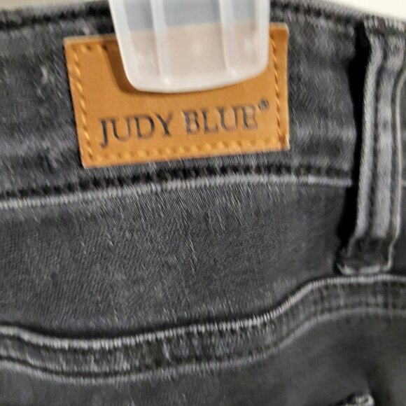 JUDY BLUE FLANNEL LINED BLACK DISTRESSED SKINNY JEANS SZ 13/31 - Picture 6 of 8